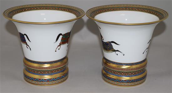 A pair of Hermes porcelain Cheval dOrient bell shaped vases, 17.5cm, with original boxes